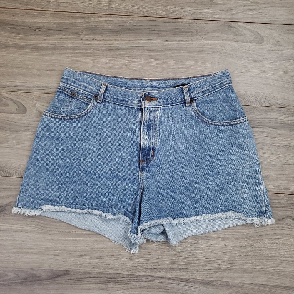 No Boundaries Frayed Hem High Rise Denim Shorts Blue Size 33